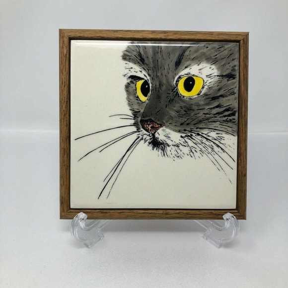 Vintage Sierra Windsong Susan Lilly Tile Cat Trivet Hand Painted & Signed 1988 - Picture 3 of 8